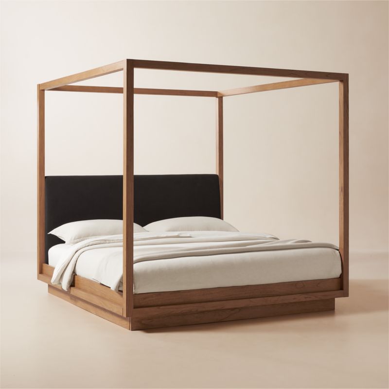 Clauson Black Upholstered and Wood Canopy King Bed - image 3 of 7