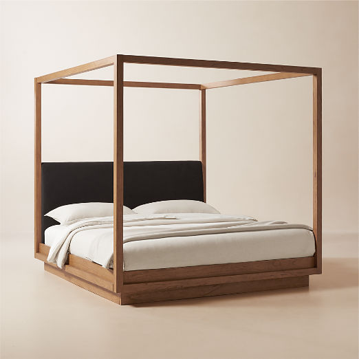 Clauson Black Upholstered and Wood Canopy King Bed