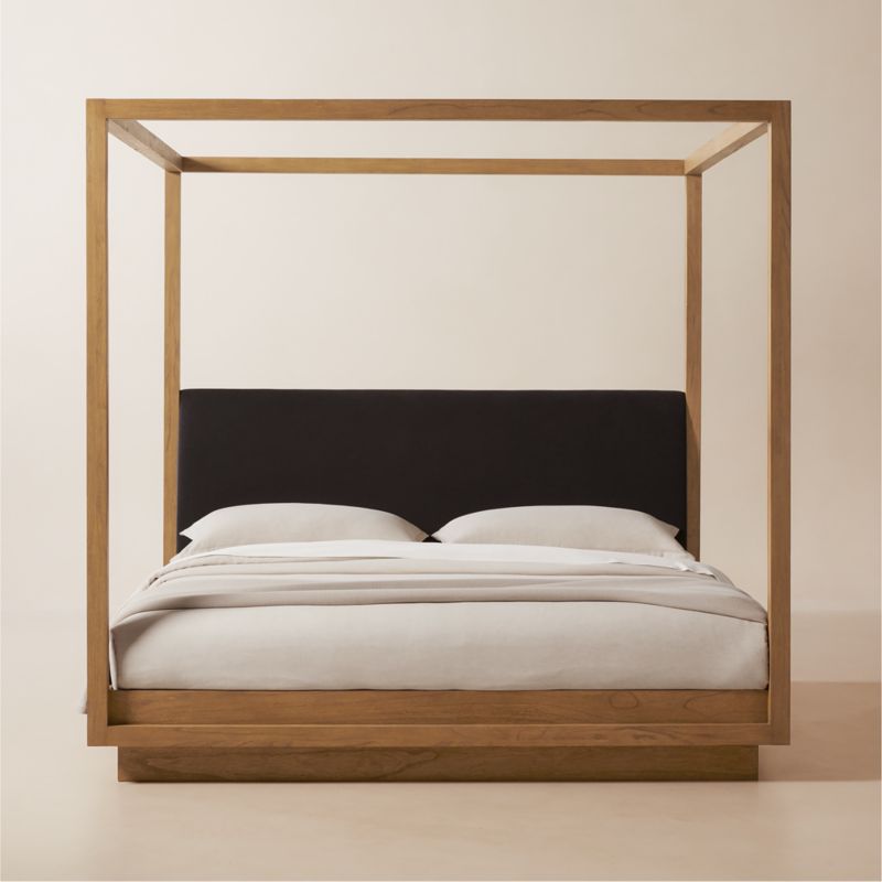 Clauson Black Upholstered and Wood Canopy King Bed - image 0 of 7