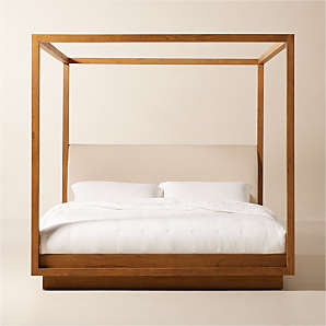 Teak Wood Cushion Back Modern Bed Headboard