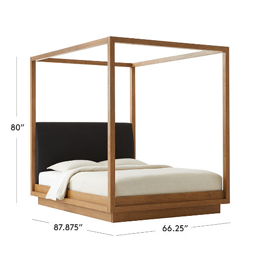 Clauson Black Upholstered and Wood Canopy Queen Bed