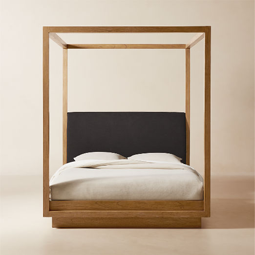 Clauson Black Upholstered and Wood Canopy Bed