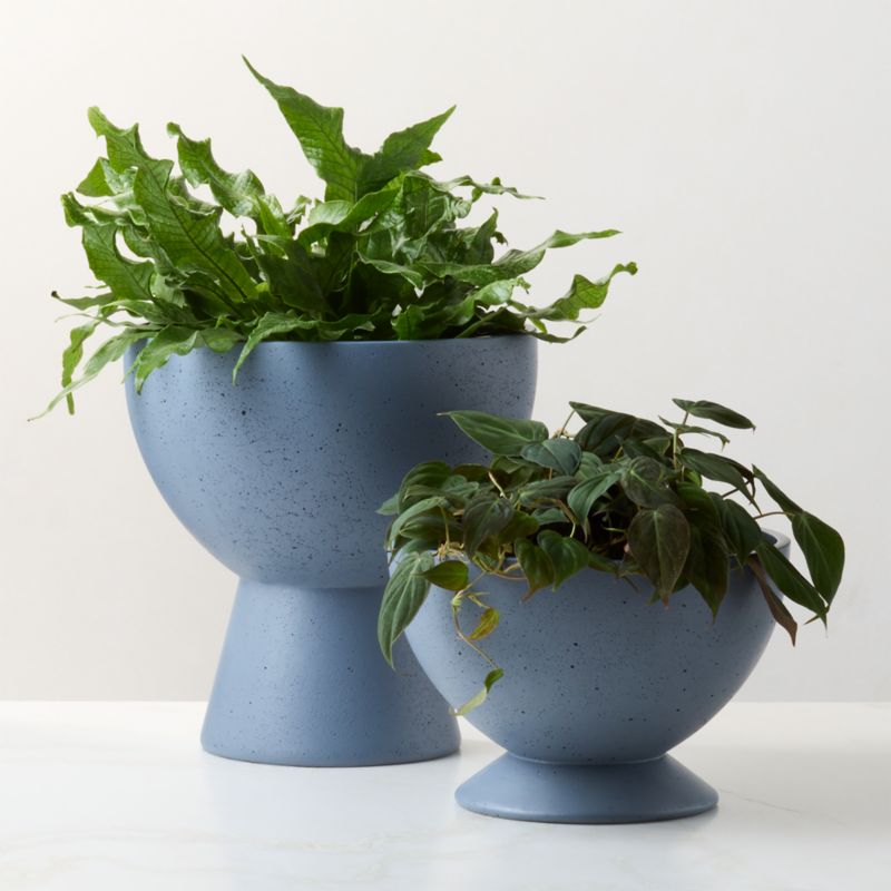 Claudia Blue Cement Indoor/Outdoor Small Pedestal Planter Bowl 13.25" - image 1 of 4