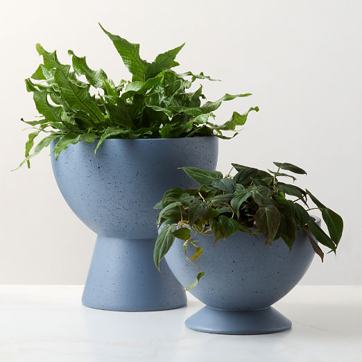 Claudia Blue Cement Indoor/Outdoor Pedestal Planter Bowls