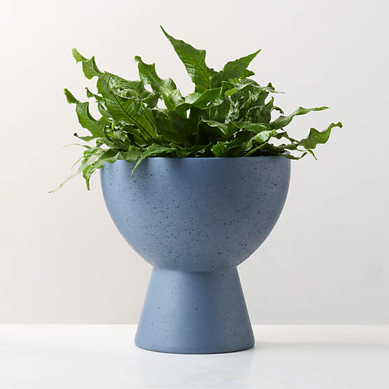 Claudia Blue Cement Indoor/Outdoor Small Pedestal Planter Bowl 13.25"