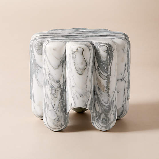 Clemence Carved Marble Short Side Table by goop