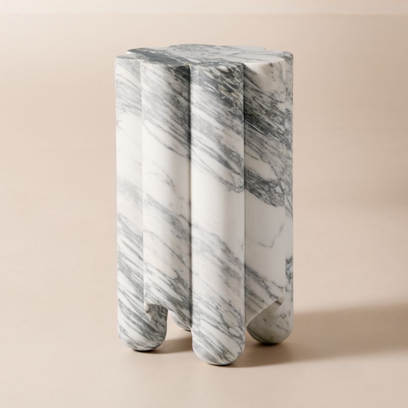 Clemence Carved Marble Tall Side Table by goop - image 0 of 12