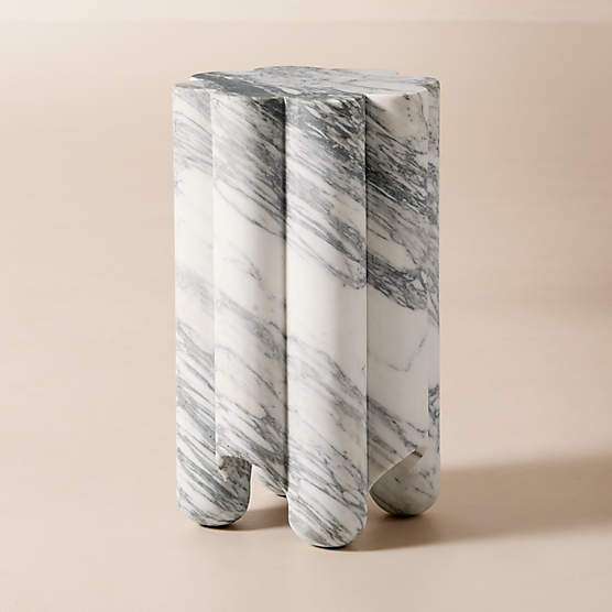 Clemence Carved Marble Tall Side Table by goop