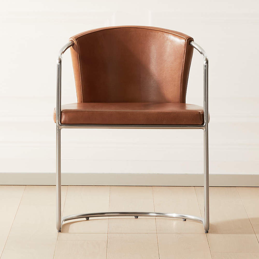 brown leather cantilever chair