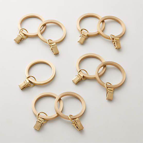 Brushed Brass Curtain Rings with Clips Set of 9