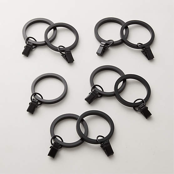 Matte Black Curtain Rings with Clips Set of 9