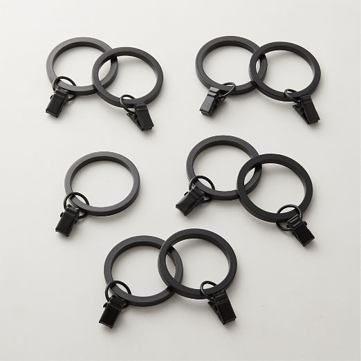 Matte Black Curtain Rings with Clips Set of 9