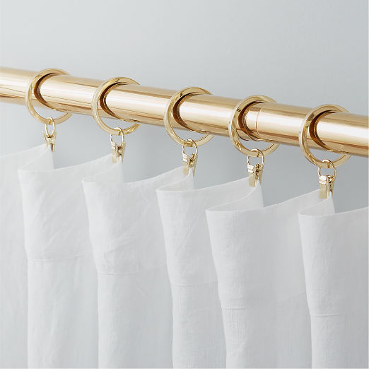 Polished Brass Curtain Rings with Clips Set of 9