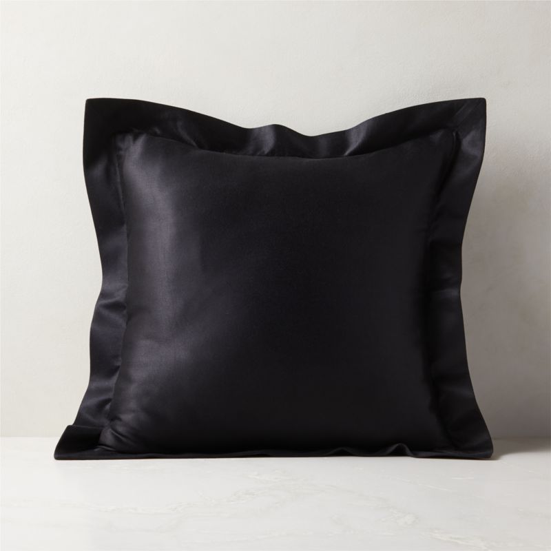 Cloud Black Satin Modern Throw Pillow with Down Alternative Insert