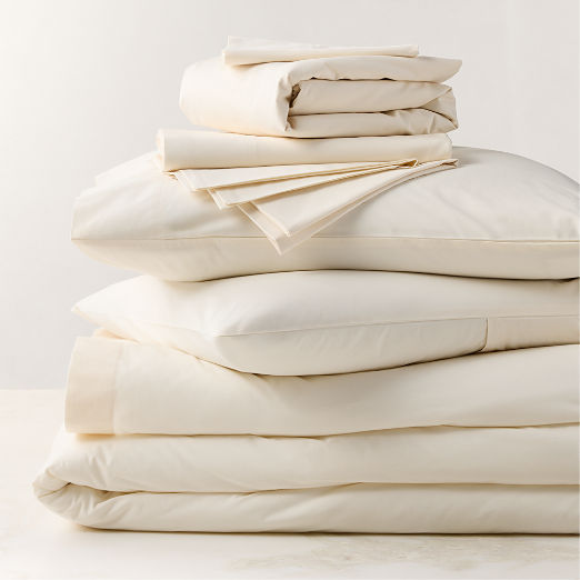 Classic Organic Cotton Percale 400 Thread Count Cream Bedding Set