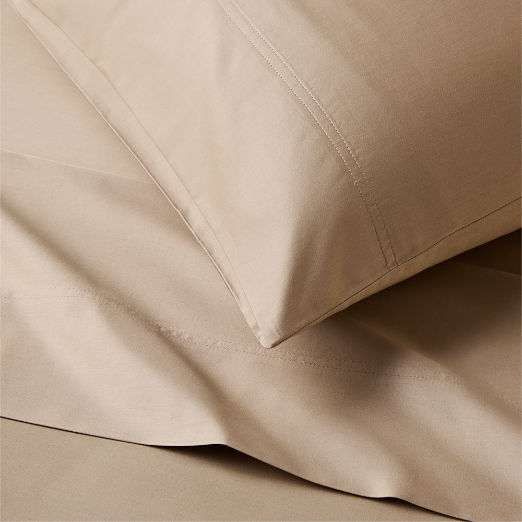 Classic Organic Cotton Sateen 520 Thread Count Light Brown Pillowcases Set of 2