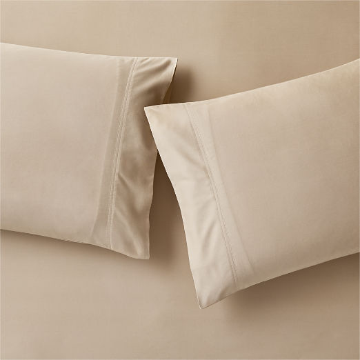 Classic Organic Cotton Sateen 520 Thread Count Light Brown Standard Pillowcases Set of 2