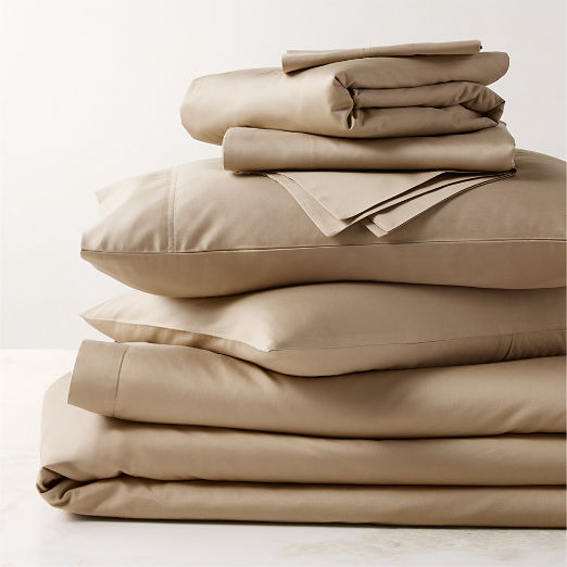 Classic Organic Cotton Sateen 520 Thread Count Light Brown Queen Bedding Set