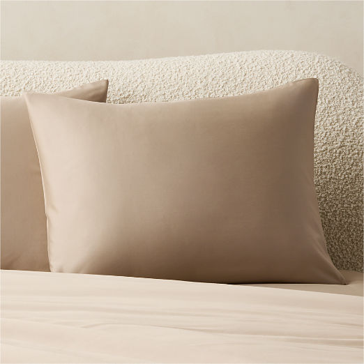 Classic Organic Cotton Sateen 520 Thread Count Light Brown Standard Pillow Shams Set of 2