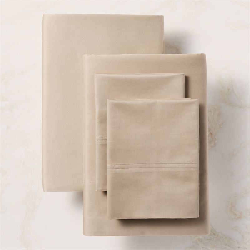 Classic Organic Cotton Sateen 520 Thread Count Light Brown King Sheet Set - image 3 of 4