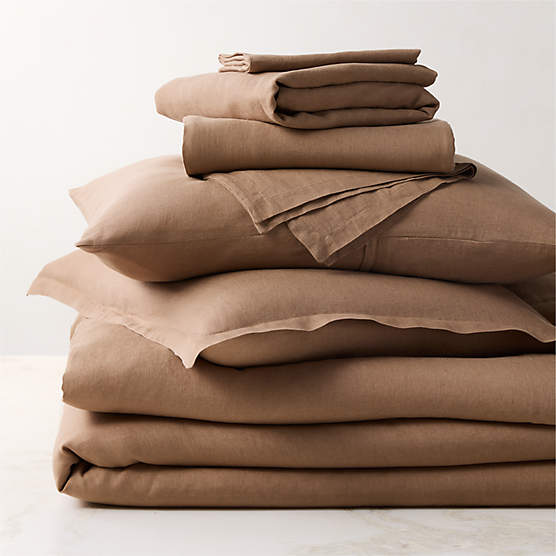 Classic European Linen Cocoa Brown Queen Bedding Set