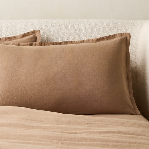 Classic European Linen Cocoa Brown Pillow Shams Set of 2