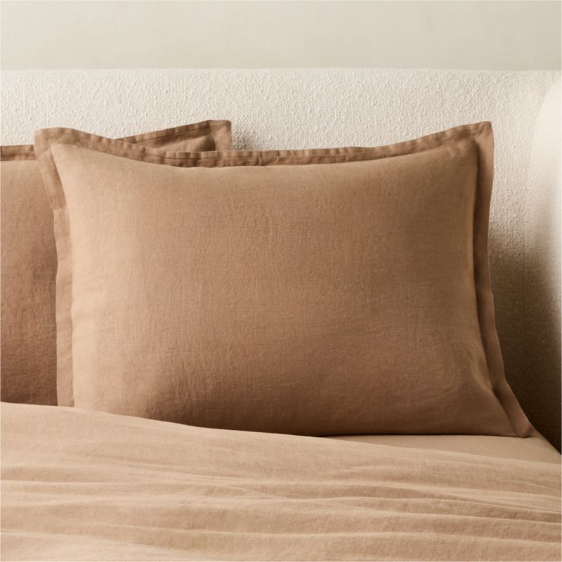 Viewing product image Classic EUROPEAN FLAX™-Certified Linen Cocoa Brown Standard Pillow Shams Set of 2 - image 1 of 6