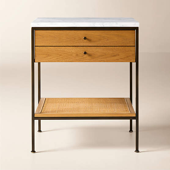Connoisseur 20" Light Oak Nightstand 2-Drawer with Marble Top Model 8714 by Paul McCobb