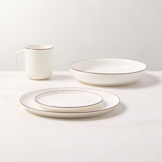 Contact Red Rim Ceramic Mugs 16oz Set of 8