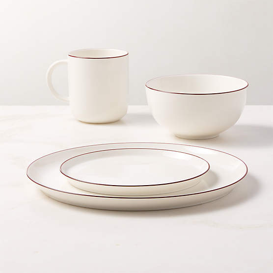 Contact 4-Piece Red Rim Ceramic Dinnerware Set with Soup Bowl