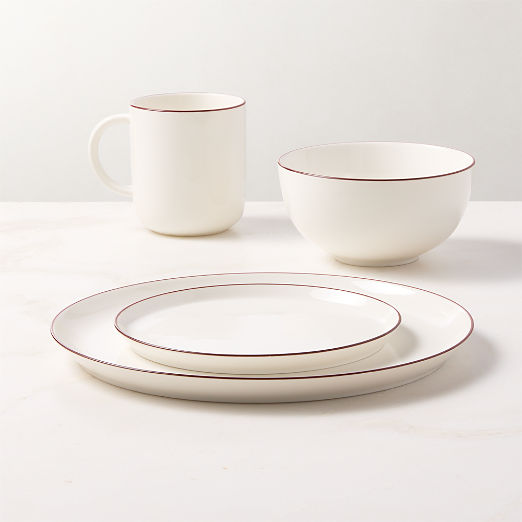 Contact 4-Piece Red Rim Ceramic Dinnerware Set with Soup Bowl