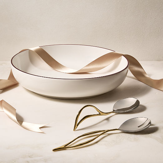 Contact Red Rim Large Serving Bowl And Valletta Gold Salad Servers Set of 2