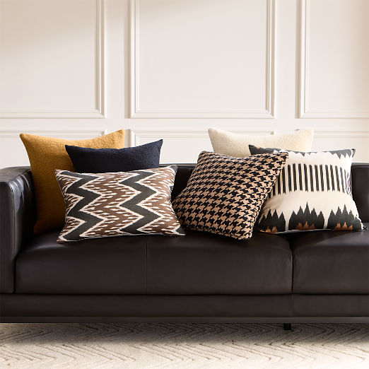 Lex Black and Light Brown Turkish Silk Satin Lumbar Pillow with Down-Alternative Insert 22"x15"