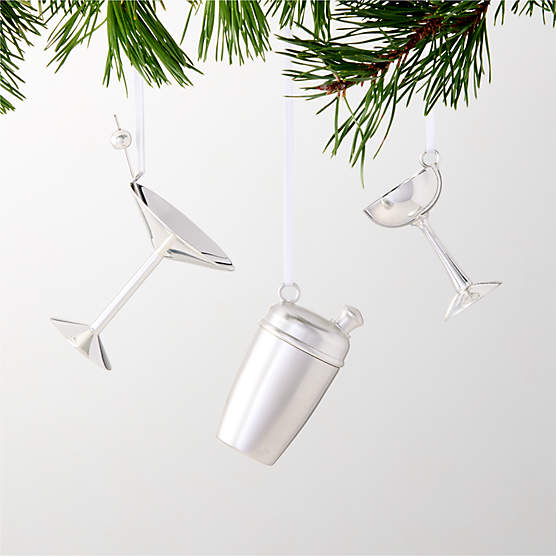 Silver Cocktail Ornament Set of 3