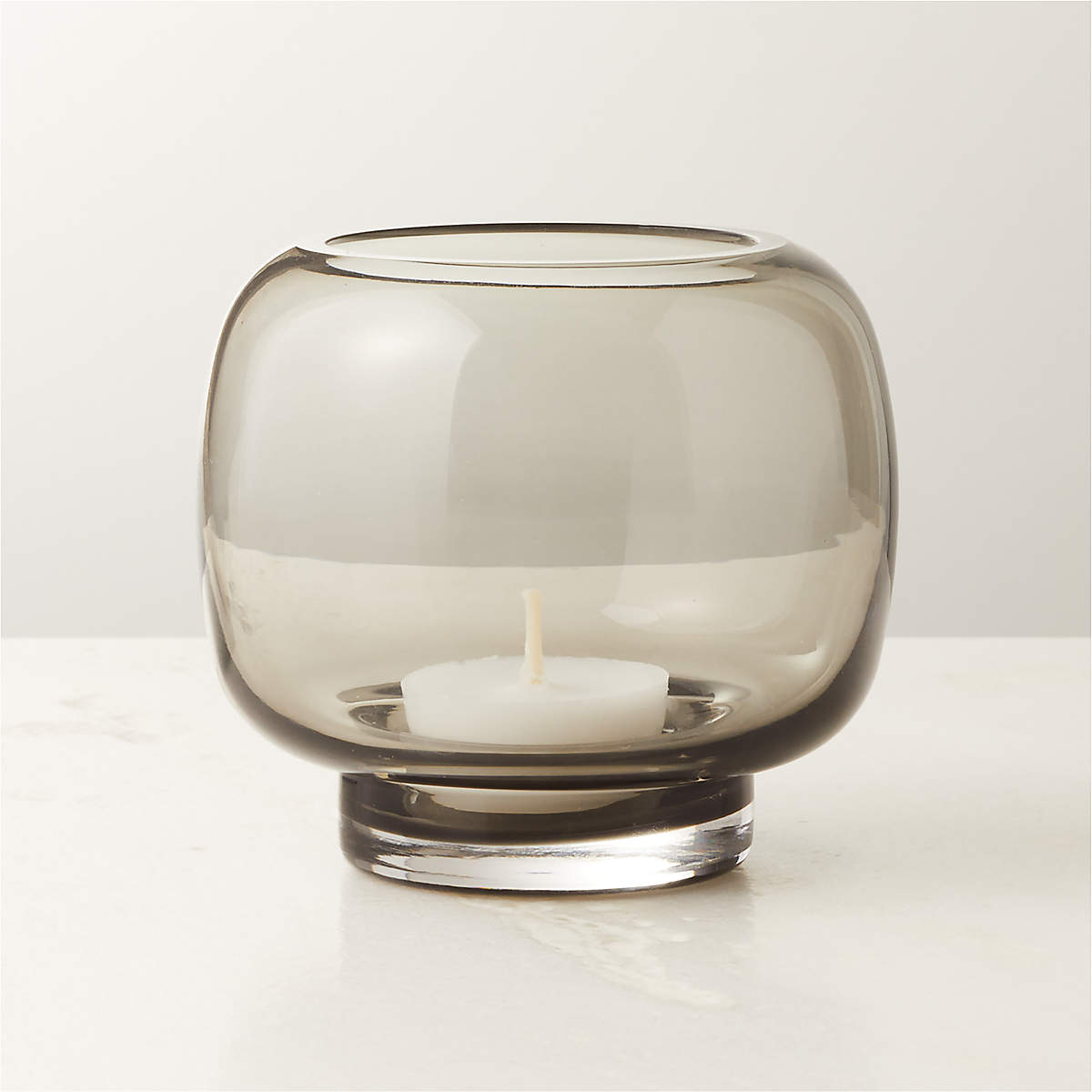 Coco Round Smoked Grey Glass Modern Votive Candle Holder + Reviews | CB2