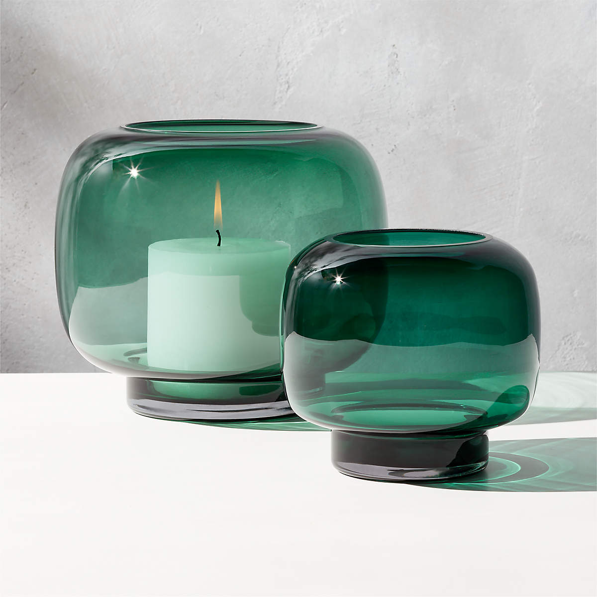 Coco Forest Green Glass Hurricane Candle Holders CB2