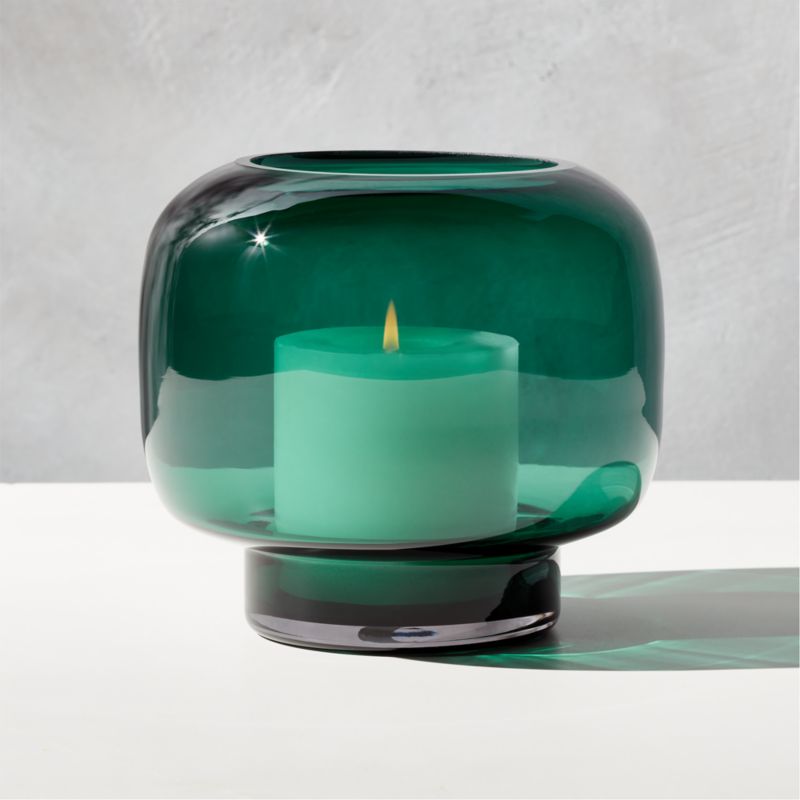 Coco Round Forest Green Modern Glass Hurricane Candle Holder Small ...