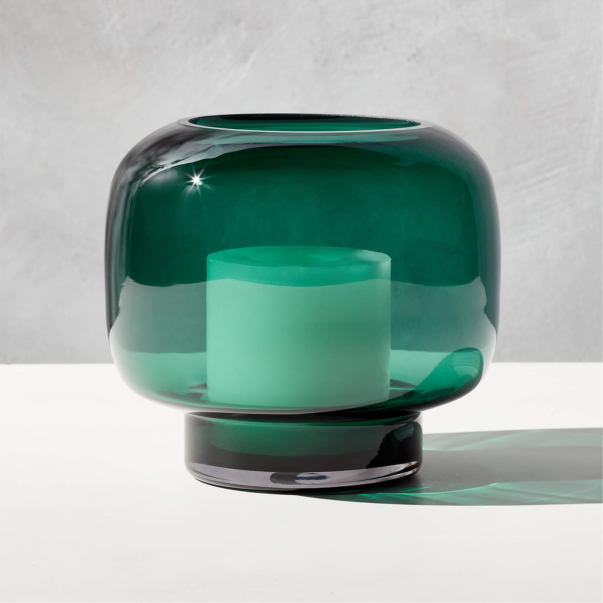 Coco Round Forest Green Modern Glass Hurricane Candle Holder Small