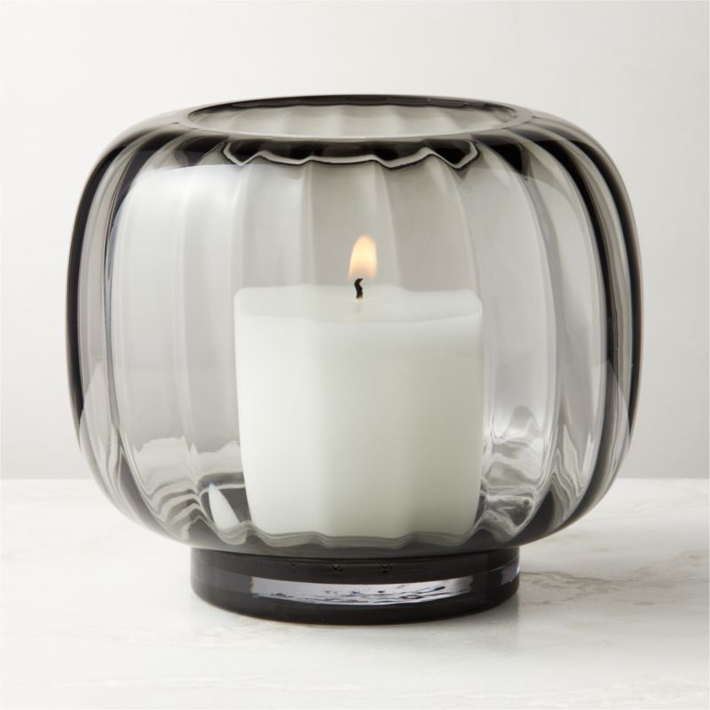View Coco Ribbed Glass Dark Grey Hurricane Candle Holder Large details