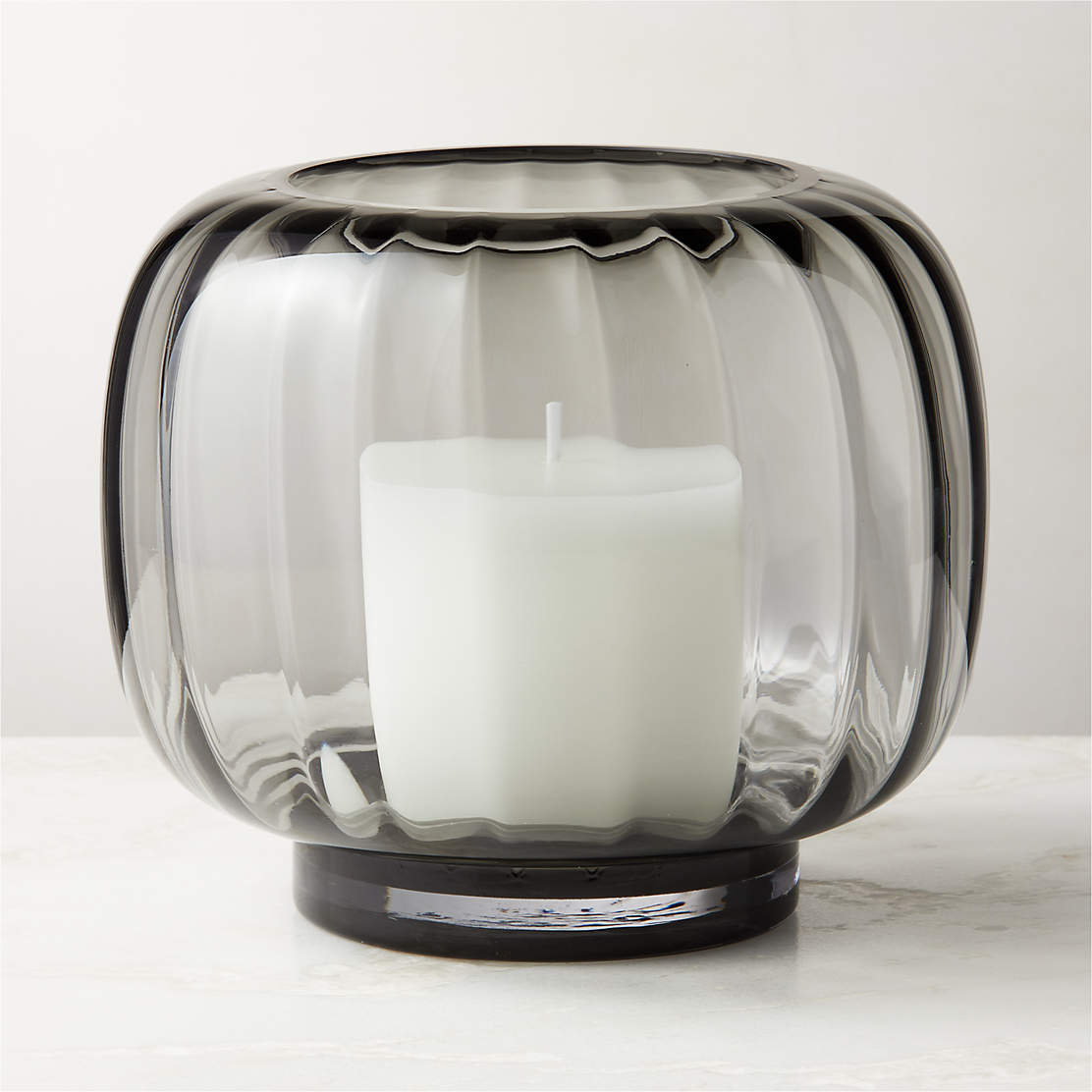 Coco Modern Ribbed Glass Dark Grey Hurricane Candle Holder Small