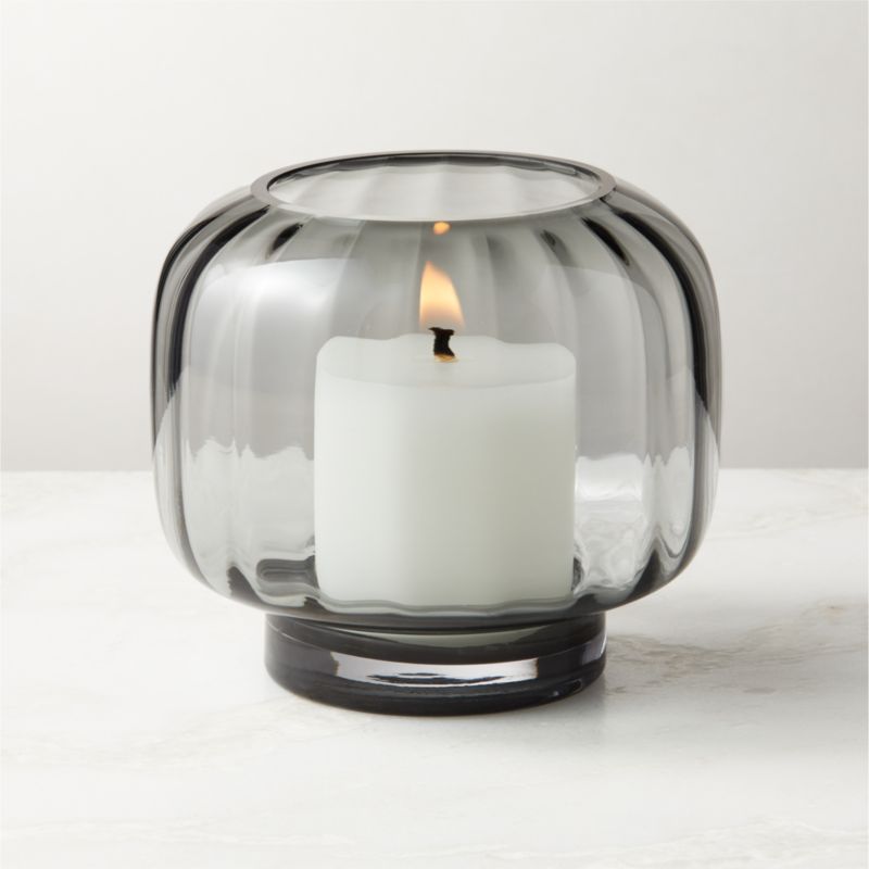 View Coco Ribbed Glass Dark Grey Hurricane Candle Holder Small details