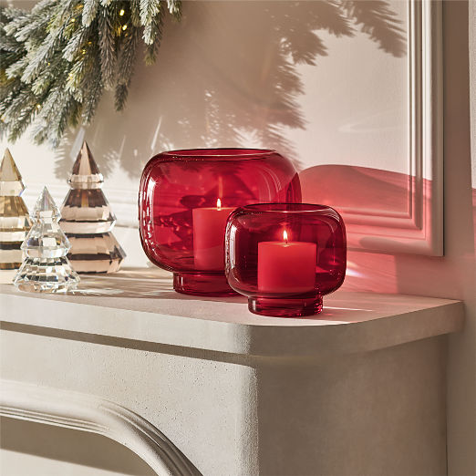 Coco Red Glass Hurricane Candle Holders