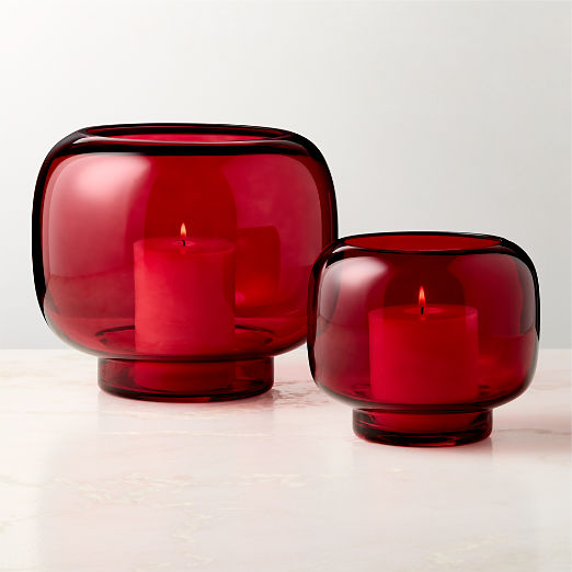 Coco Red Glass Hurricane Candle Holders