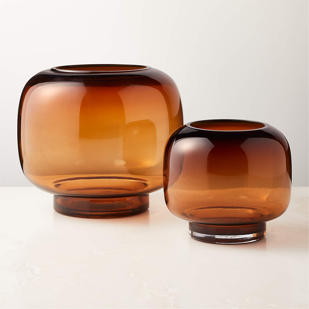 Coco Round Smoked Amber Glass Hurricane Candle Holders