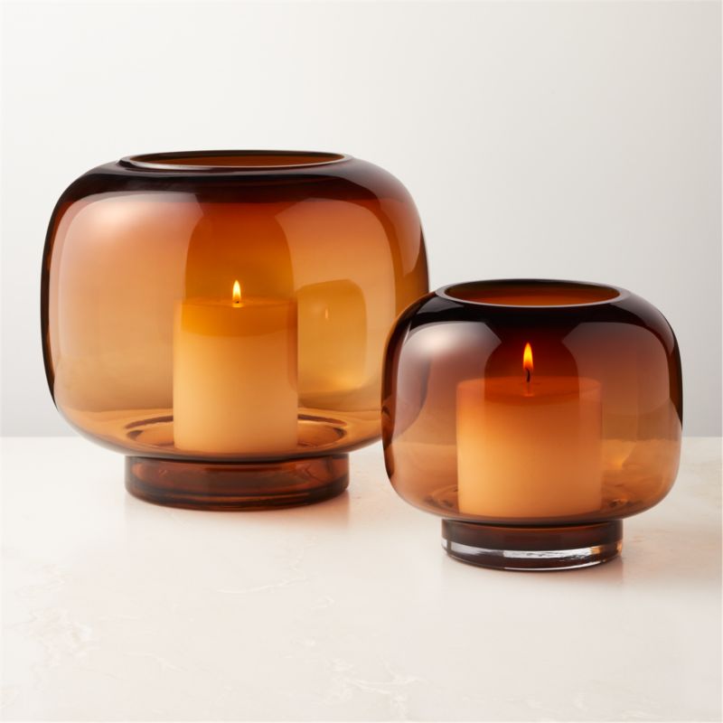 Coco Round Smoked Amber Glass Hurricane Candle Holders | CB2