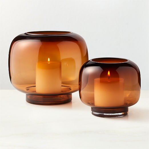 Coco Round Smoked Amber Glass Hurricane Candle Holders