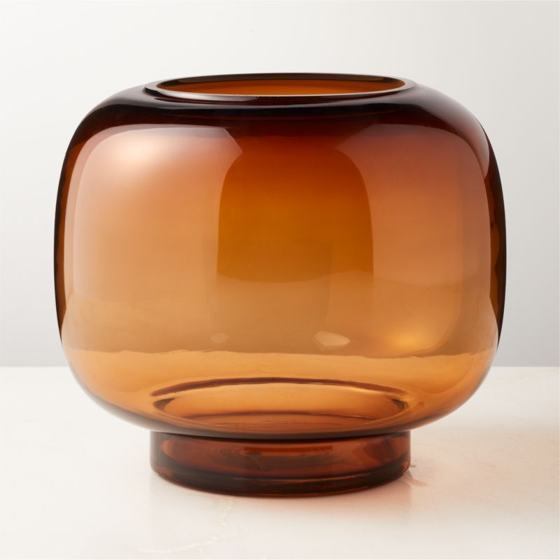 Coco Round Smoked Amber Modern Glass Hurricane Candle Holder Large + Reviews | CB2