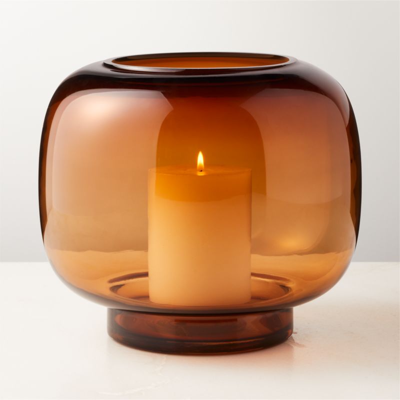 View Coco Round Smoked Amber Glass Hurricane Candle Holder Large details