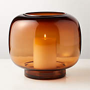 Coco Round Smoked Amber Modern Glass Hurricane Candle Holder Large | CB2