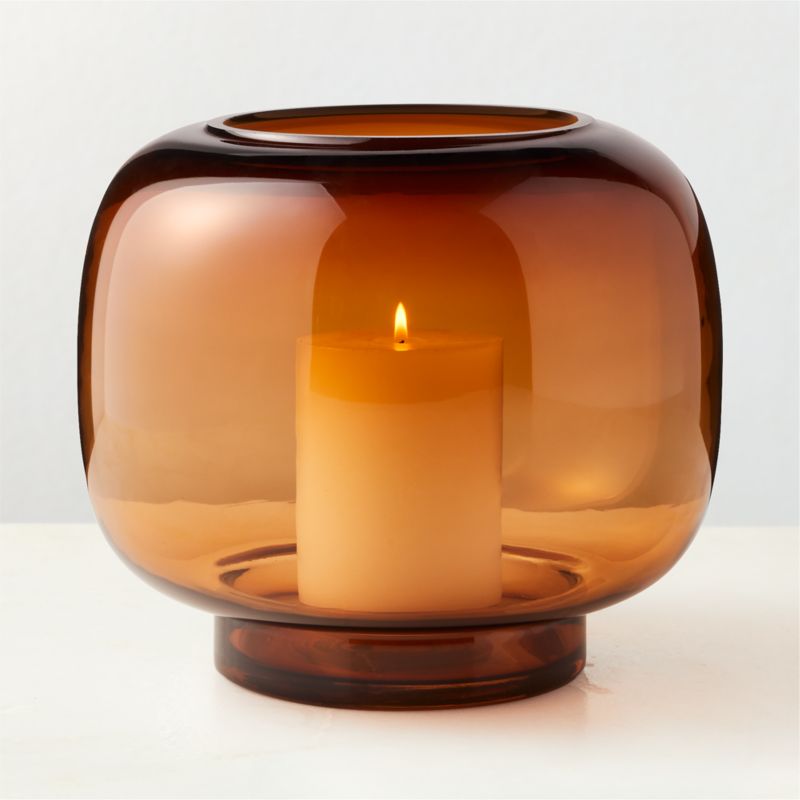 View Coco Round Smoked Amber Glass Hurricane Candle Holder Large details